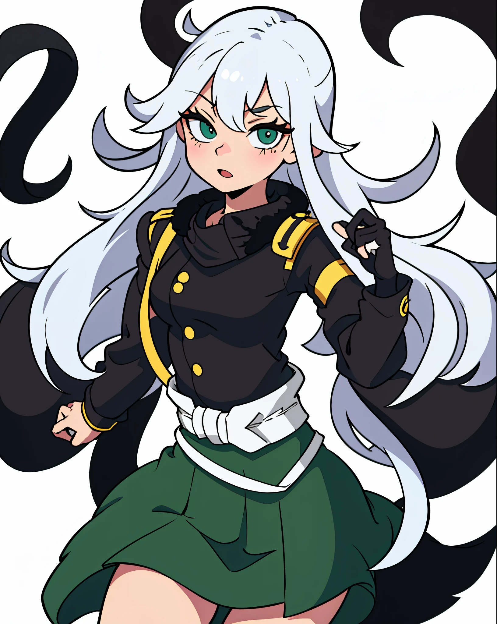 1Girl, Uniquely designed characters, s whole body, wealthy retail, Best Quality, Thick black outline, 2D, flat, kawaii, White background, Cartoon Ratio, army girls, military uniform fashion, furs, Cartoon style, White background