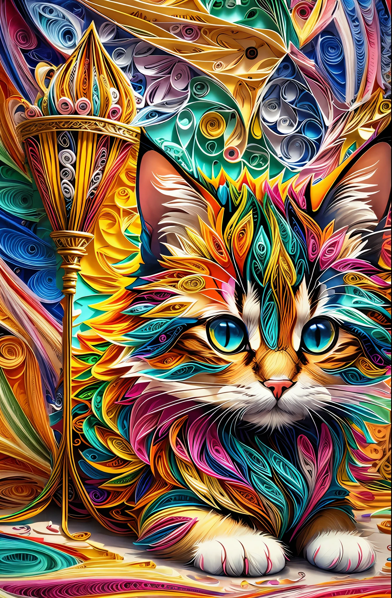 Trigre, multi dimensional quilling paper, art, chibi,
yang08k, beautiful, colorful,
masterpieces, superior quality, best quality, official art, beautiful and aesthetic, clean unique, and with a cat, that cat, light and tenderness. 8k