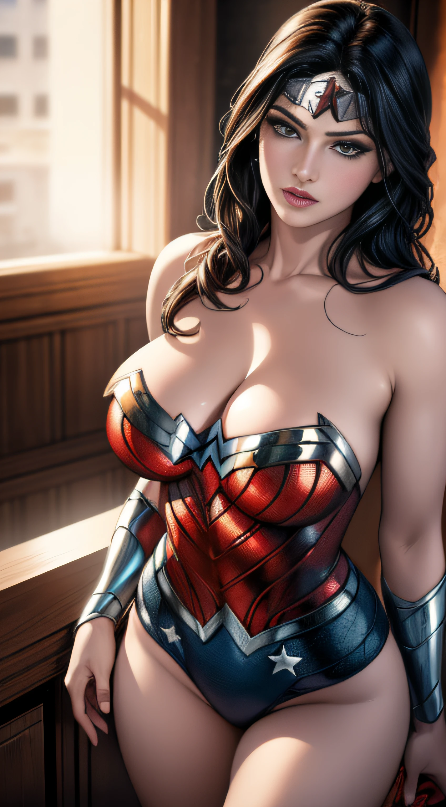 (best quality,4k,8k,highres,masterpiece:1.2),ultra-detailed,(realistic,photorealistic,photo-realistic:1.37),portrait, Alexandra Daddario
,beautiful detailed eyes,beautiful detailed lips,extremely detailed face,long eyelashes, sexy,soft lighting,subtle background,professional photography,vivid colors full body, kidnapped by a fan, blushing face () full body (wet body) (seductive look) (ready to have sex) (just out of the shower) (wonder woman new 52)