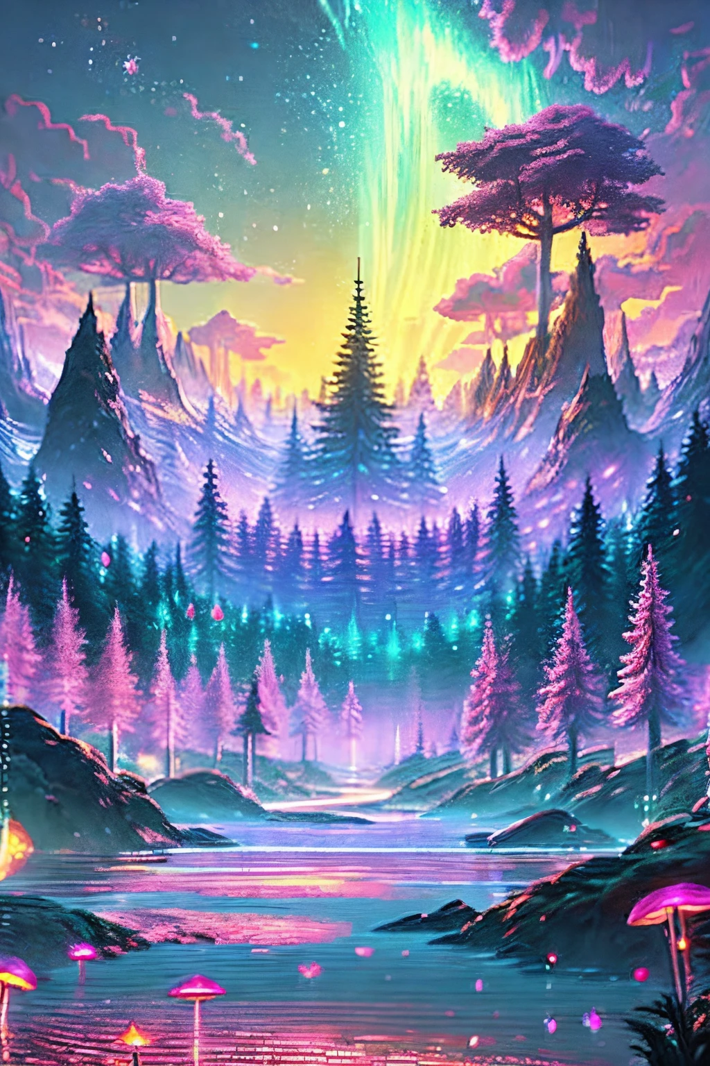 masterpiece, best quality, high quality,extremely detailed CG unity 8k wallpaper, An enchanting and dreamy scene of a fantasy forest, with towering trees, glowing mushrooms, and hidden fairy glens, creating a sense of mystique and enchantment, artstation, digital illustration, intricate, trending, pastel colors, oil paiting, award winning photography, Bokeh, Depth of Field, HDR, bloom, Chromatic Aberration ,Photorealistic,extremely detailed, trending on artstation, trending on CGsociety, Intricate, High Detail, dramatic, art by midjourney