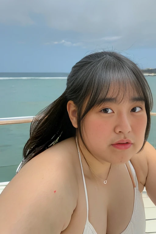 1 Japanese girl,White skin,Sweat,(fat),(very fat face),(Japanese girl,White skin,Sweat,(fat),(Big Beautiful Woman),(over 250kg),(Fat cheeks),(Fat chin),(upturned nose),(Big tits),(Fat hips),(Fat belly),(Fat legs)Very realistic,Sea side,(Micro bikini),(ass sticking out),