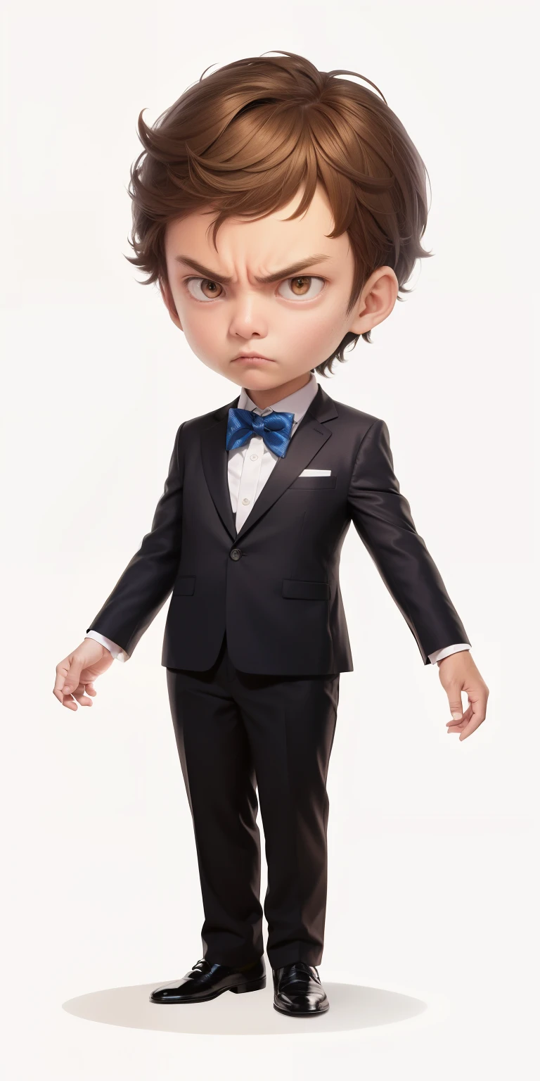 There is one wearing a suit、man wearing bow tie, An angry expression ,low-contrast, Front lighting