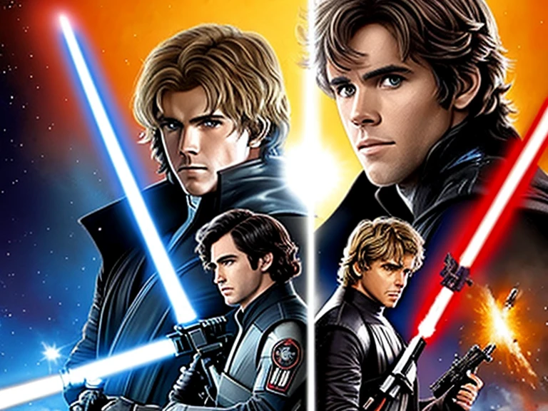 Bataille entre deux clones de Star wars, un rouge et un jaune contre Boba Fet et Antoine Skywalker. Epic battle and explosions