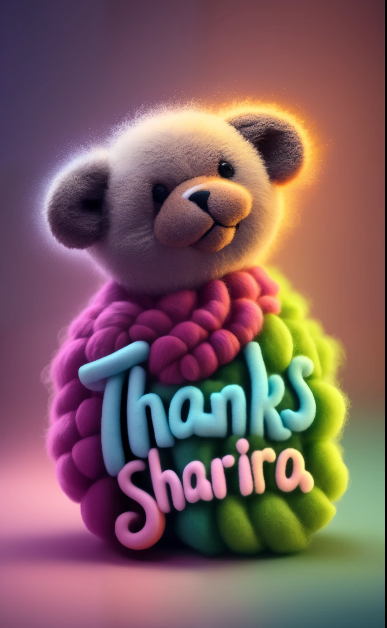 a close up of a teddy bear with a thank sign on it, profile picture 1024px, thank you, thank you very much, stuffed toy, adorable digital painting, stuffed animal, thanks, cute 3 d render, 3d shading, 3 d shading, album art, by Daryush Shokof, needle felting art, sharandula