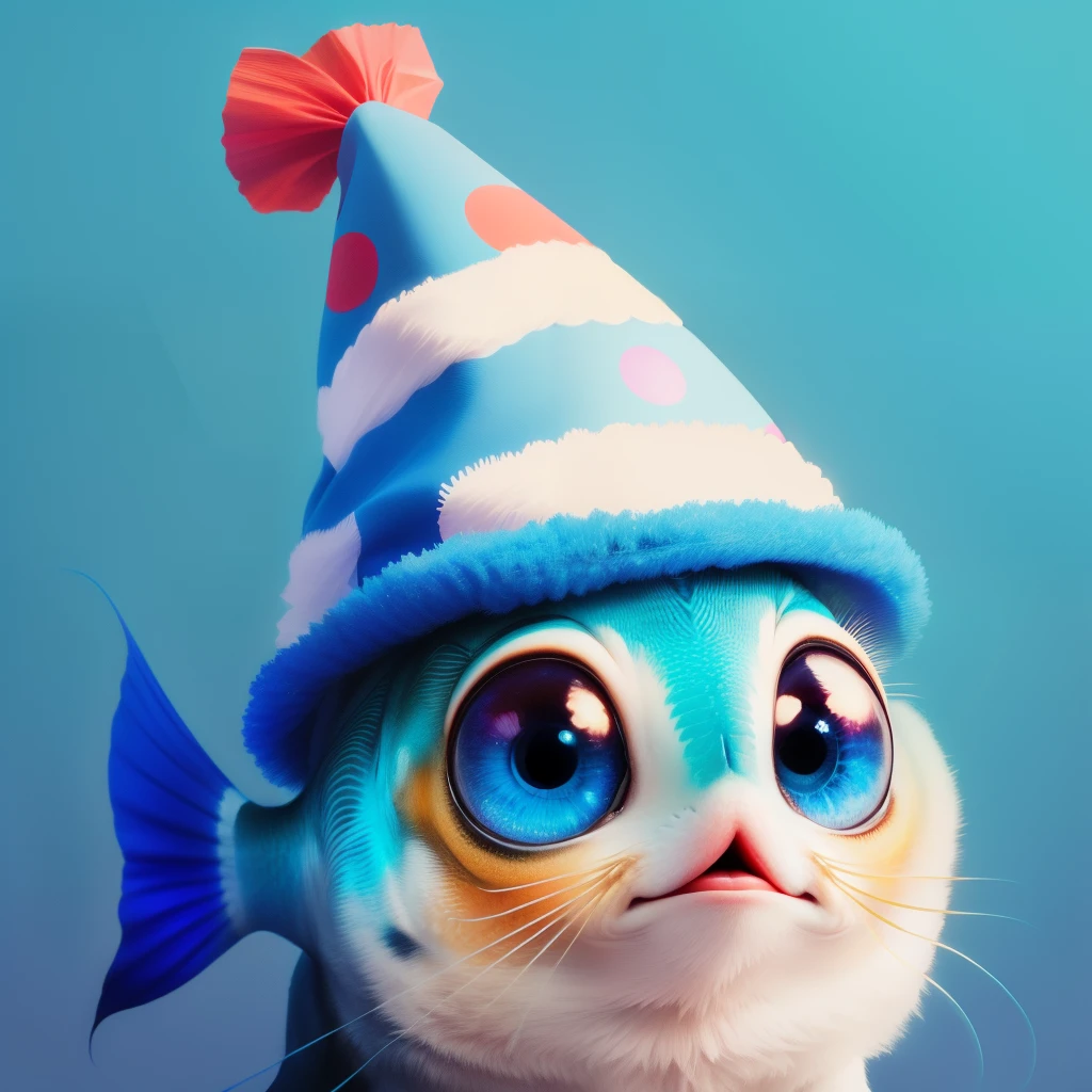 A cute fish with big eyes in a party hat