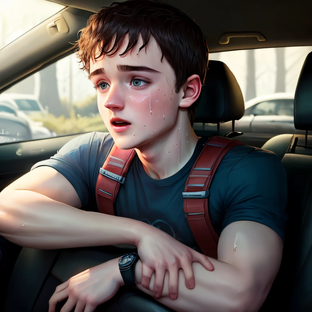 Josh hutcherson sweating in a car