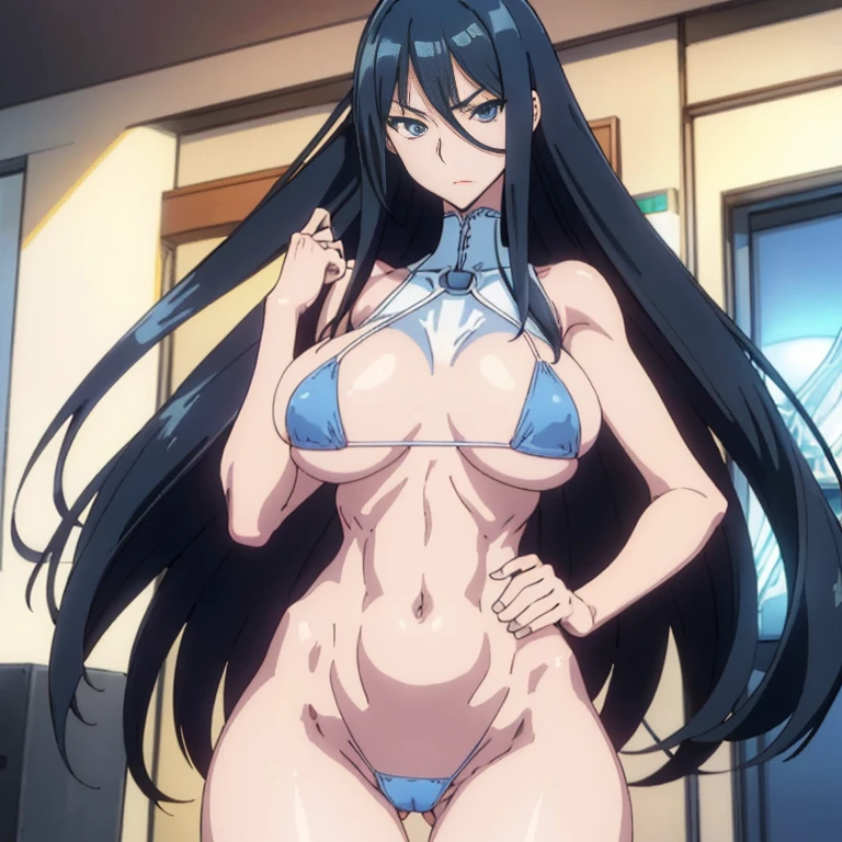 perfect anatomy,perfect hand,masterpiece,best quality,ultra-detailed,high resolution,super detailed skin,(beautiful face,beautiful detailed eyes,ideal ratio body proportions:1.4),(huge breasts:1.4), bikini, underboob, small bikini,((slim)), thin, hourglass figure, toned, flat belly, barely marked abs, lower body close up, (wide hips), (child bearing hips), microbikini, thick thighs,Suzuhara Misa,
