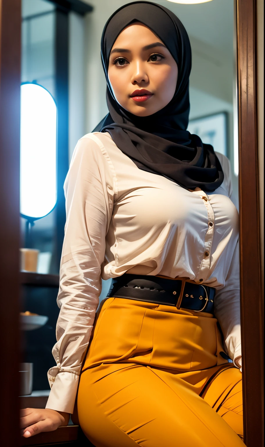 Hijab SMA Indonesia, a tight shirt looks like a breast shape and a tight skirt looks like a sexy crotch