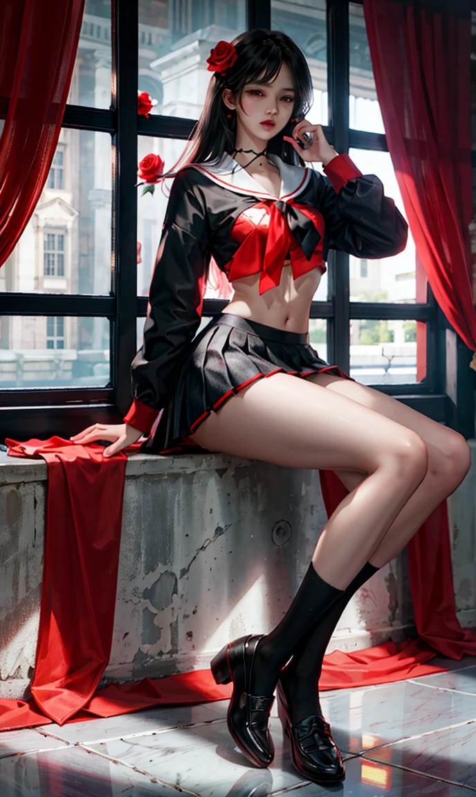 , (nsfw: 1.06), 1girl, solo, accentuated super huge enormously gigantic breasts, looking at viewer, (long neon red hair, bangs, beautiful eyes, neon red hair:1.2), white thigh high socks, sexy, seductive, (lying), closed mouth, mini thong, unbuttoned school girl uniform and lifted plaid school girl skirt, full body , micro mini lace bra showing, perfect cameltoe showing, indoors, spread legs open, cleavage and underboob showing, glossy lips, mini thong showing, pubic hair showing, school classroom, realistic, horny, on the floor, sex appeal, cute, photo taken from above, (unbuttoned school girl uniform and lifted plaid school girl skirt, armpit bottom, mini thong showing, horny facial expression, very sexy, sexy seductive slutty pose, full body, legs spread open)