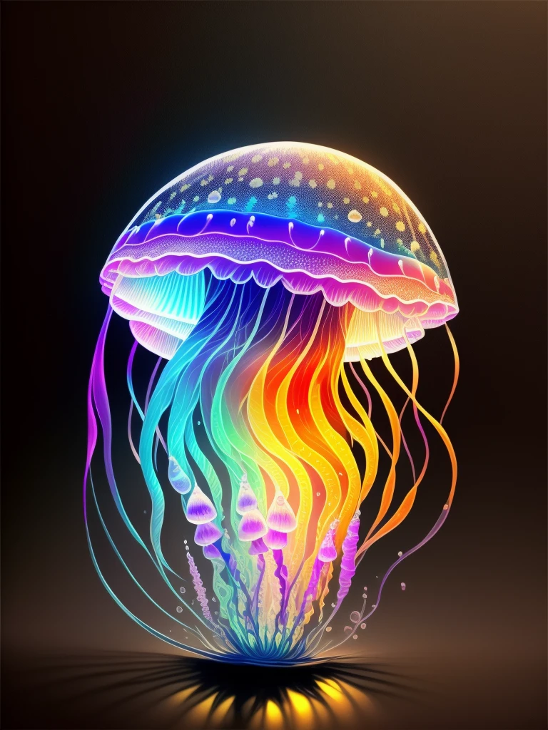 Colorful jellyfish drawing isolated on black background,, Breathtaking rendering, in a radiant connection, inspired by Kinuko Y. commerce,, magic elements, , pleura, is beautiful, Cast colorful spells, Bright flash, The Flash