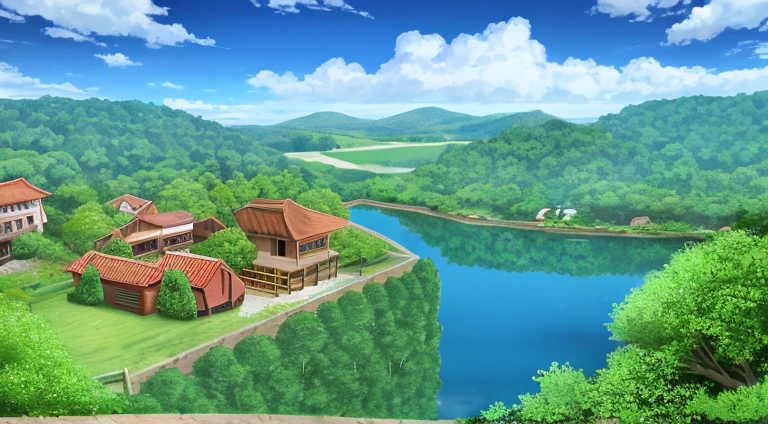 Scenic forests and small villages,There is an ancient well in the village,Reflected in the blue sky and white clouds。