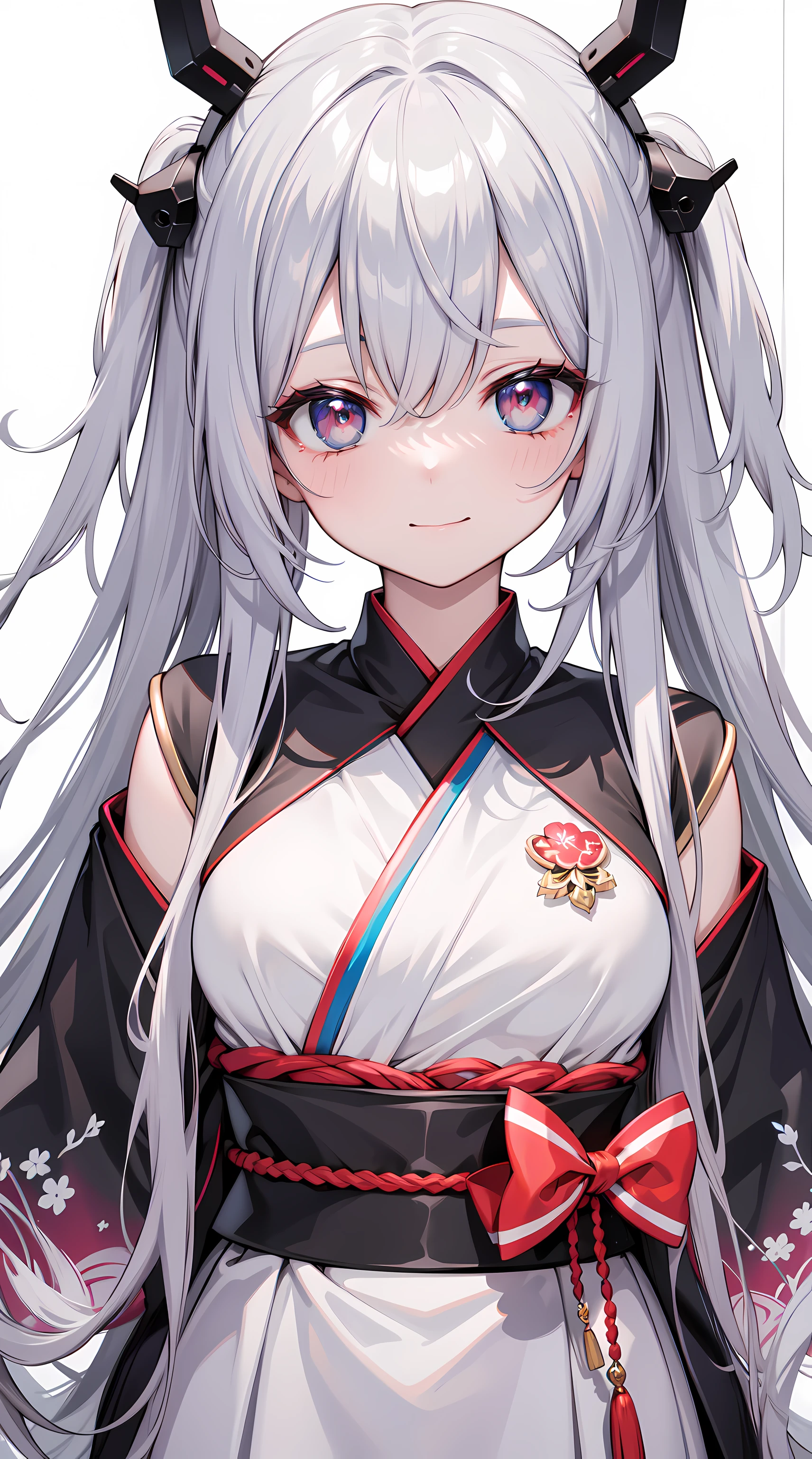 Anime girl with long white hair and horns in a kimono - SeaArt AI