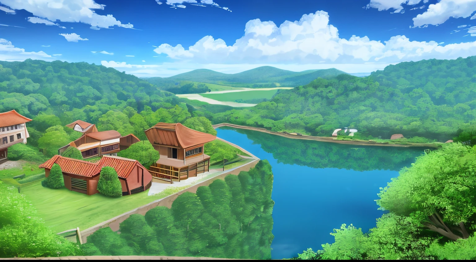 Scenic forests and small villages,There is an ancient well in the village,Reflected in the blue sky and white clouds。