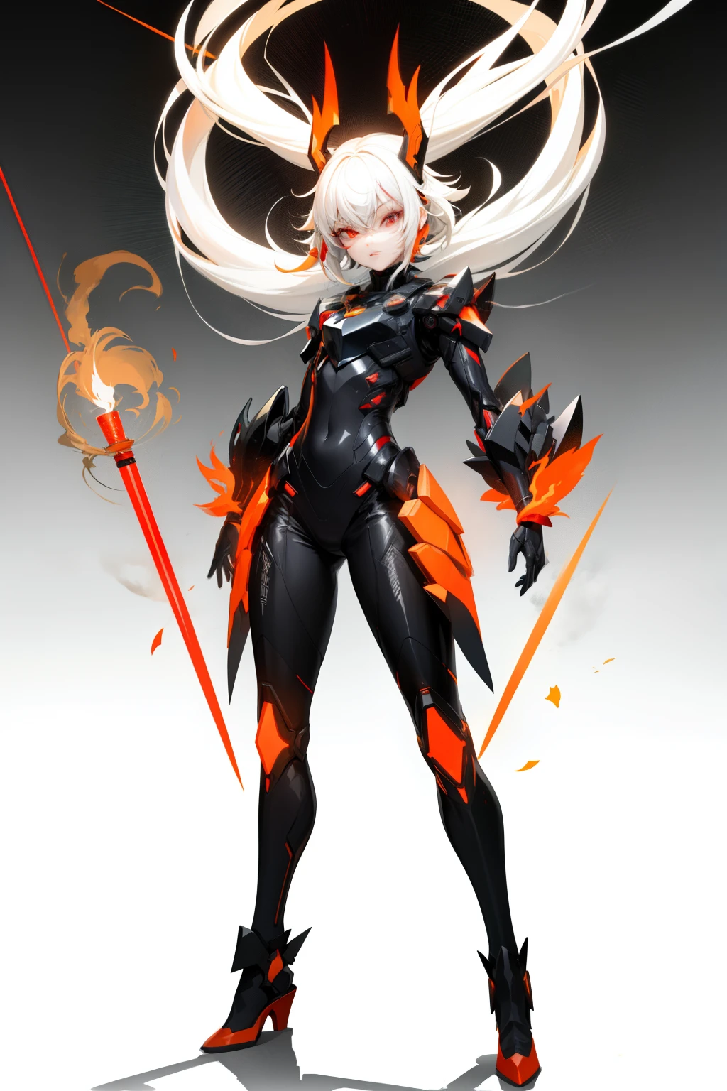 cute girl, Short white hair and light white smoke coming out of it, Red eyes, black clothes, full body, Smoke coming out of her hair like an incense stick, sexy body, sexy,