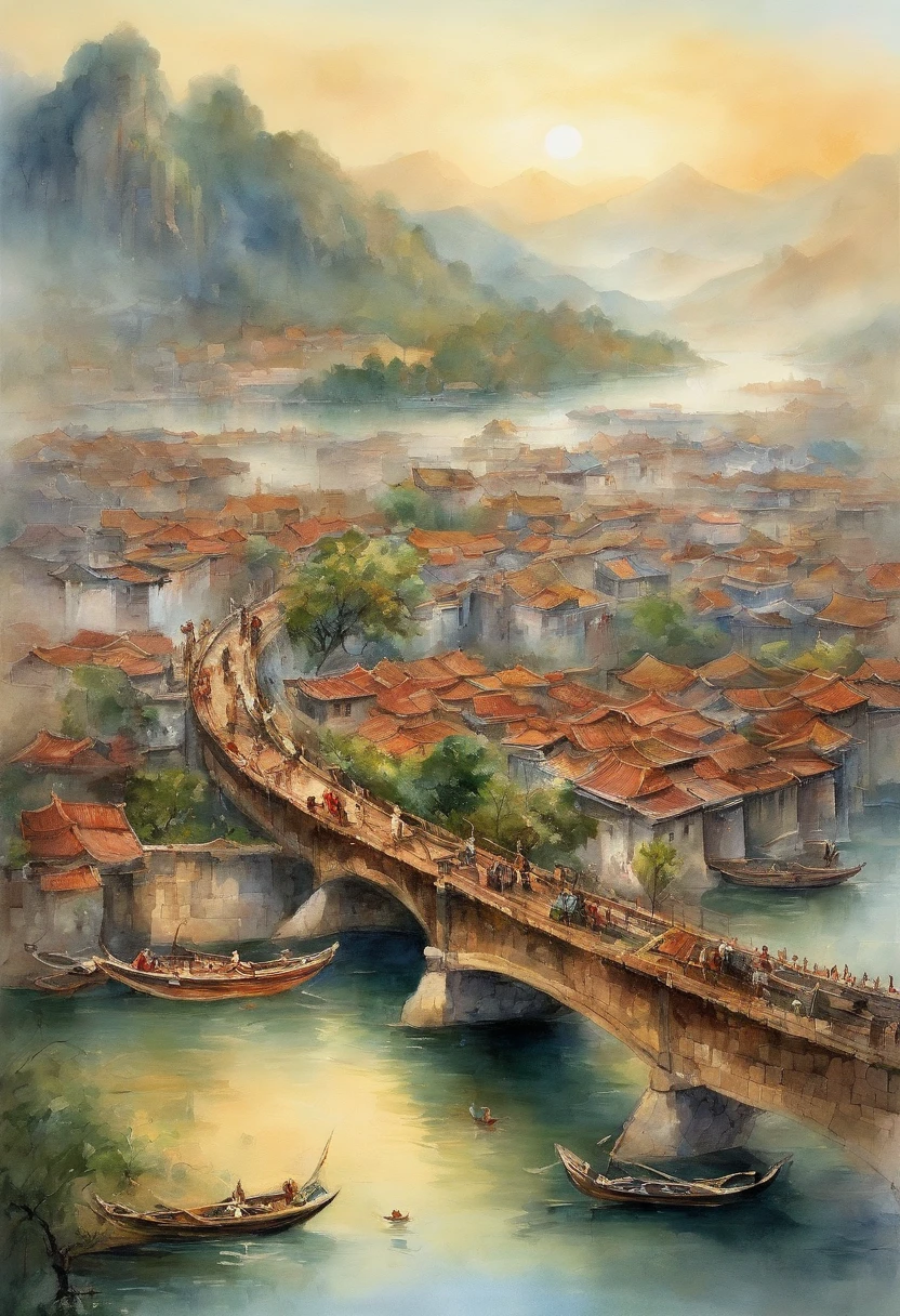 Araf view of a city with bridges and bodies of water, shenzhen, guangjian, wide wide shot, wide wide shot, Baotou, China, in a panoramic view, super wide shot, Hangzhou, high end, high end, hyper wide view, High quality images", Faraway view, around the city, genius, nanquan, beautiful high resolution