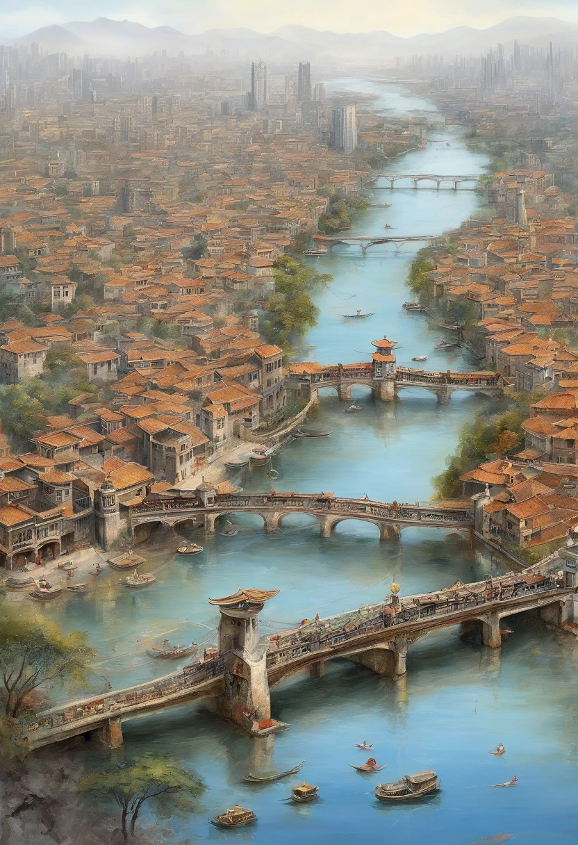 Araf view of a city with bridges and bodies of water, shenzhen, guangjian, wide wide shot, wide wide shot, Baotou, China, in a panoramic view, super wide shot, Hangzhou, high end, high end, hyper wide view, High quality images", Faraway view, around the city, genius, nanquan, beautiful high resolution
