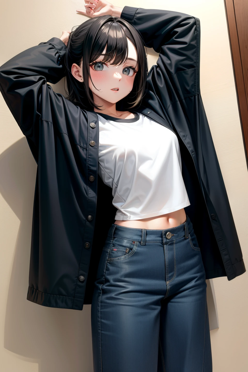 cute girl, She wears loose black clothes