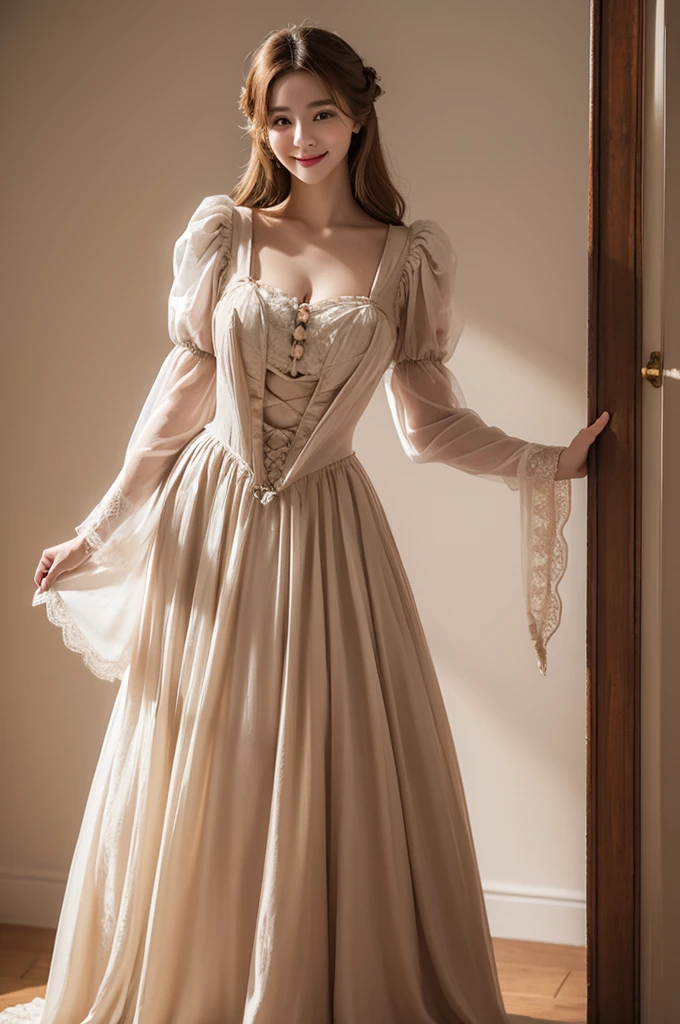 Beauty in period costume，frontal photos，transparent background，Gorgeous TV series clothes，Smiling softly，36d bust，Full body photo，Standing,The head does not exceed the boundary， The face is very detailed,[ash blonde | ginger pubic hair | brown gray hair]