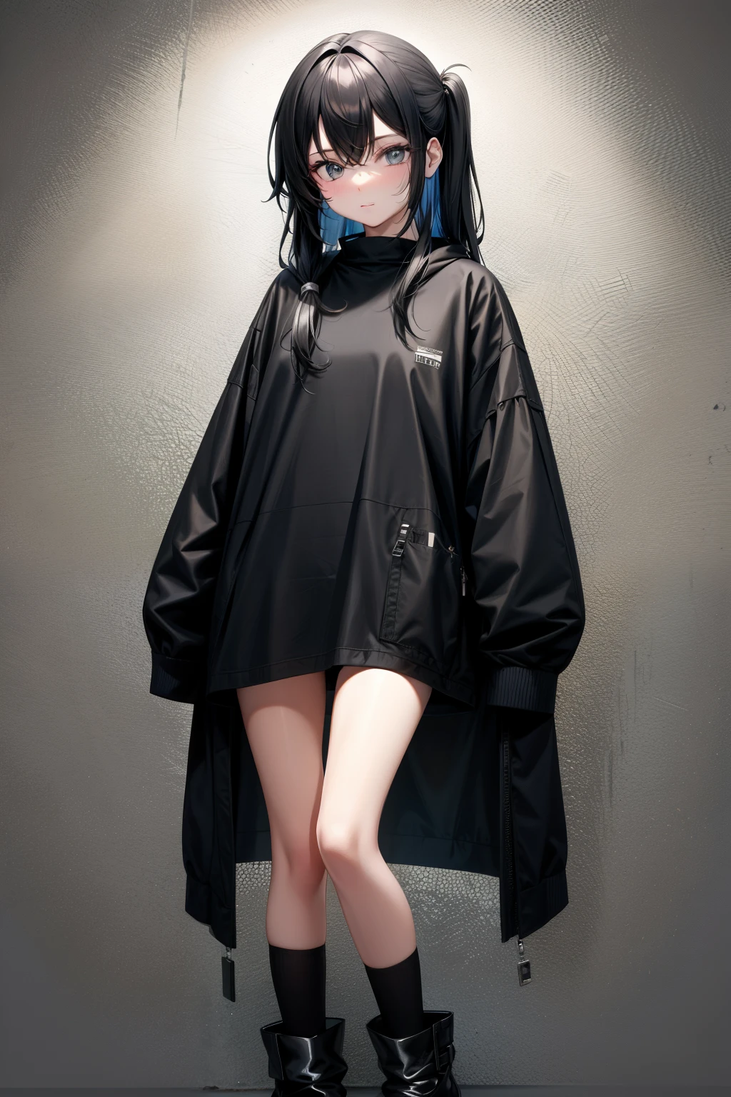 cute girl, She wears loose black clothes