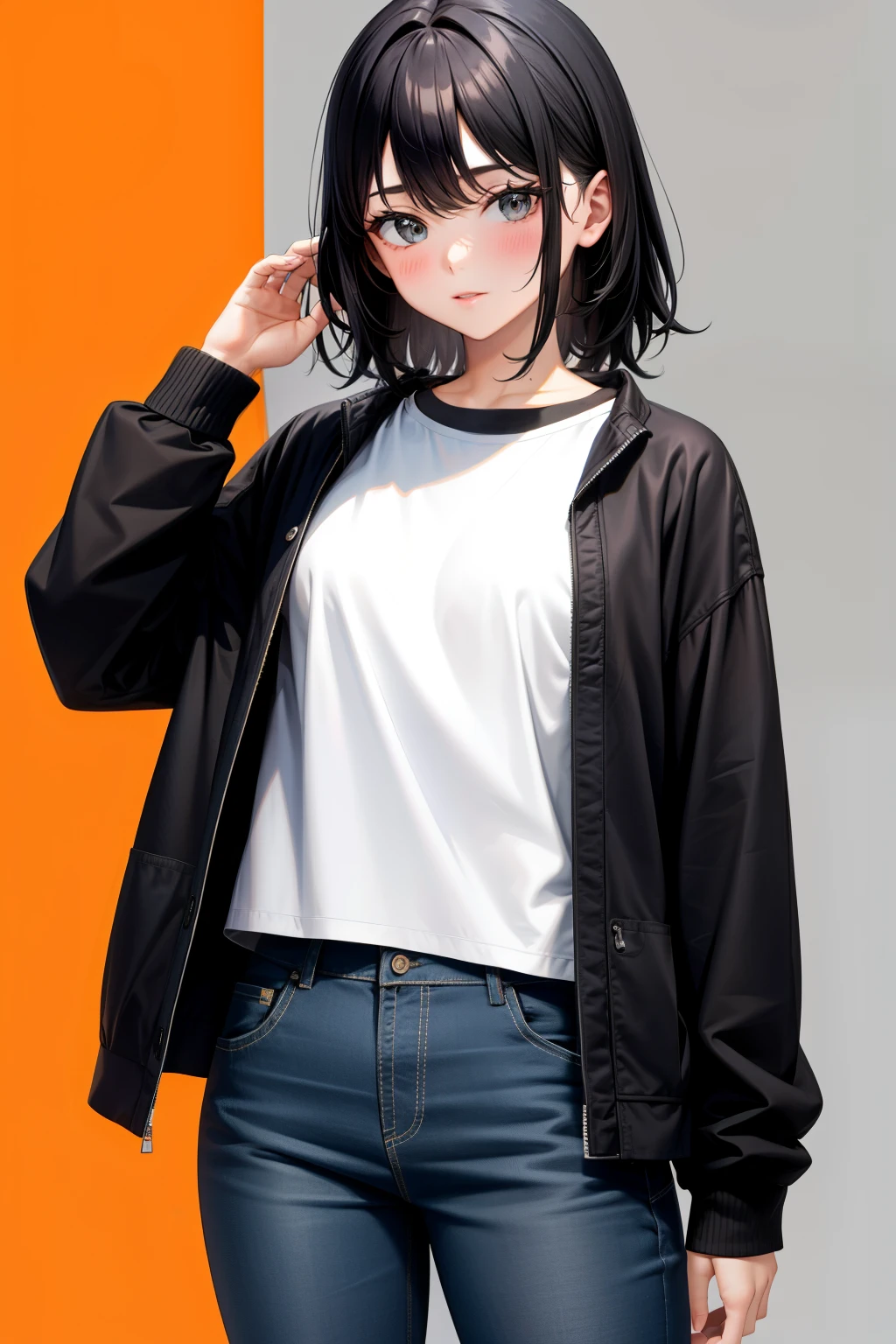 cute girl, She wears loose black clothes, adult girl
