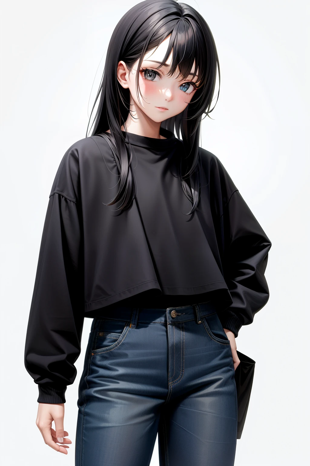 cute girl, She wears loose black clothes, adult girl