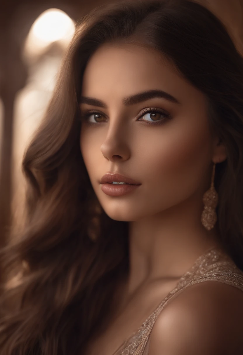 arafed woman fully , sexy girl with dark brown eyes, ultra realistic, meticulously detailed, portrait sophie mudd, brown hair and large eyes, selfie of a young woman, dubai eyes, violet myers, without makeup, natural makeup, looking directly at the camera, face with artgram, subtle makeup, close up, medium to large size bust, latin vibes