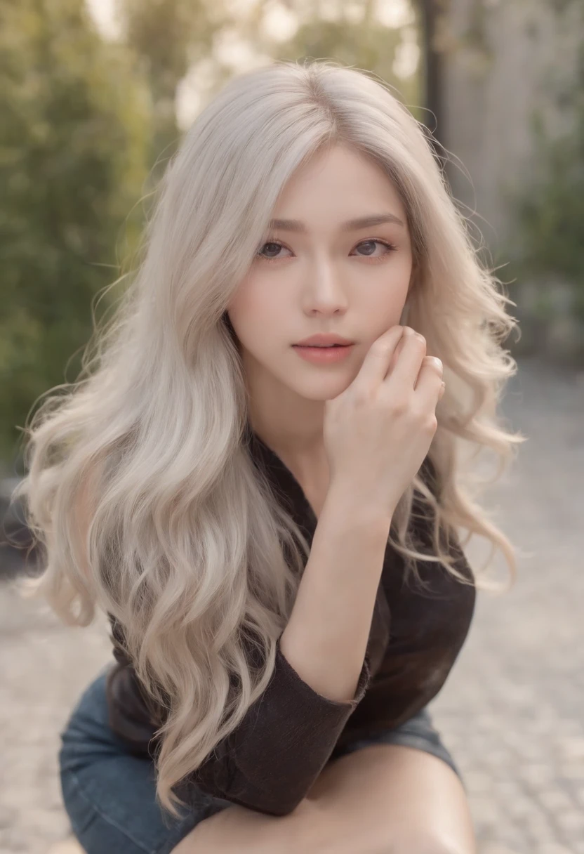 Chica rubia con el pelo largo y una camisa blanca, Lalisa Manobal, Cabello largo y blanco y flequillo, cabello whitebangs cabello, Lalisa Manoban de Blackpink, extremely pale blond hair, con el pelo largo y blanco, con cabello largo y rubio, Cabello largo con flequillo completo, cabello rubio sedoso, cabello rubio claro, Cabello claro, cabello rubio muy, very pale