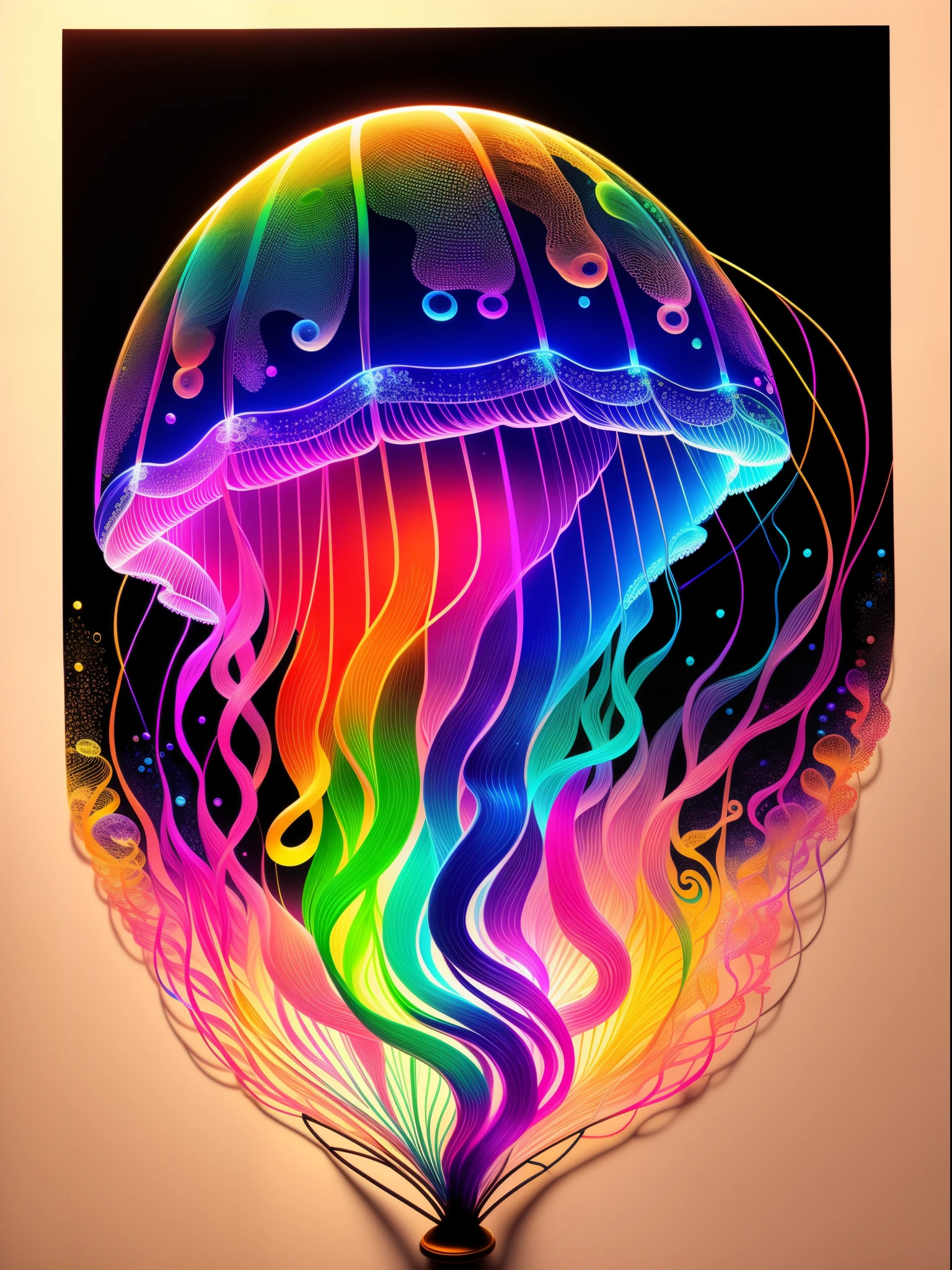 Colorful jellyfish drawing isolated on black background,, stunning render, In a spoke connection, Inspired by Kinuko Y. commerce,, Magical elements, , pleura, It's beautiful, Cast a colorful spell, Bright flash, glitters