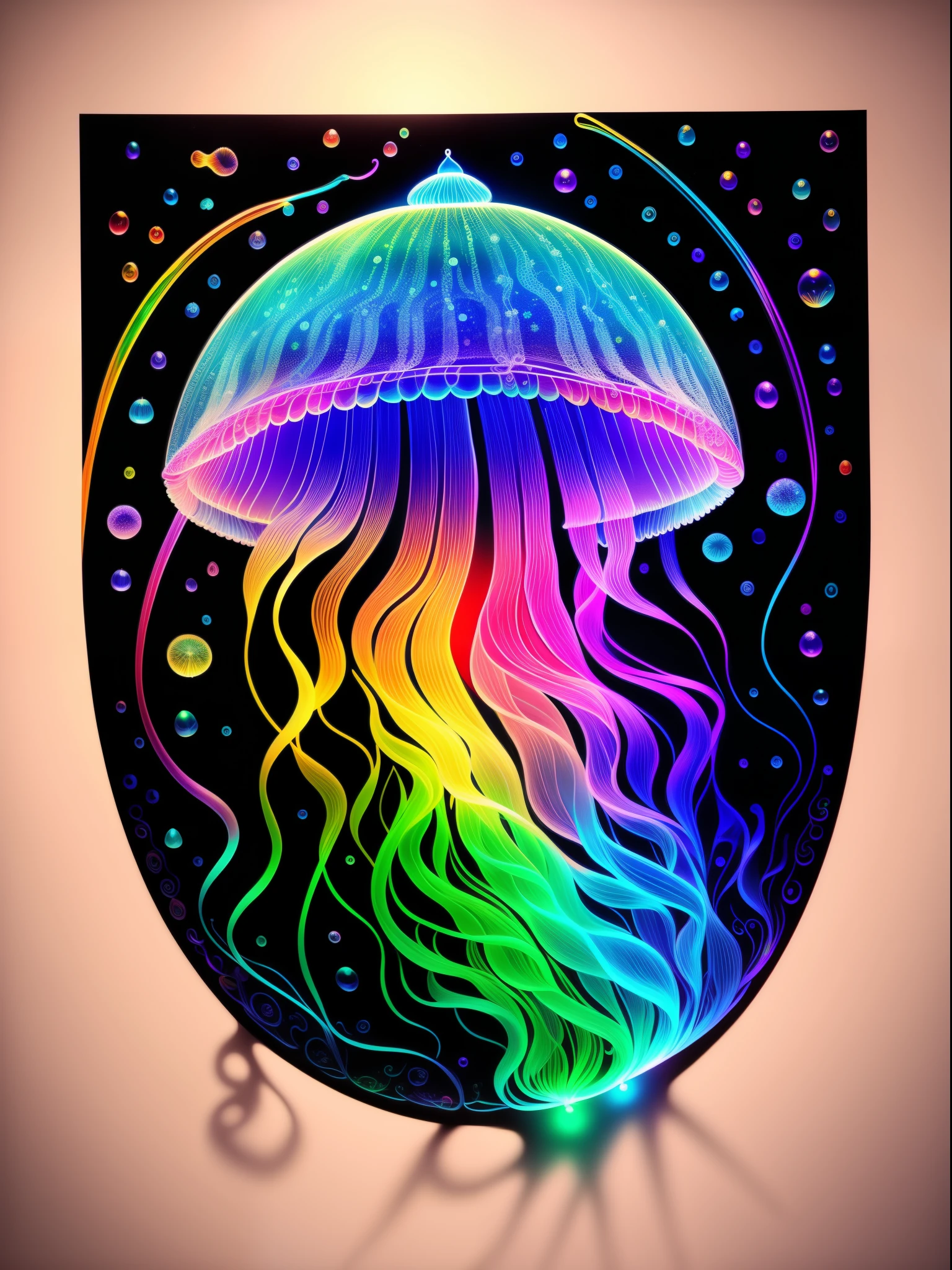 Colorful jellyfish drawing isolated on black background,, stunning render, in spoke connection, Inspired by Kinuko Y. commerce,, Magical elements, , pleura, It was beautiful, Cast a colorful spell, Bright flash, glittery