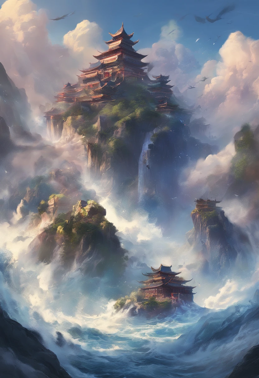 Chinese style，Chinese mythology，，faucet，dongquan，ferocious，humongous large breast，The eyes glow blue light，Mare，Huge waves，Surrounded by clouds，The medium scene is，Full body like， Highly detailed and hyper-realistic visuals，oc rendered，ultradetailed，hyper realisitc，ultra real photo