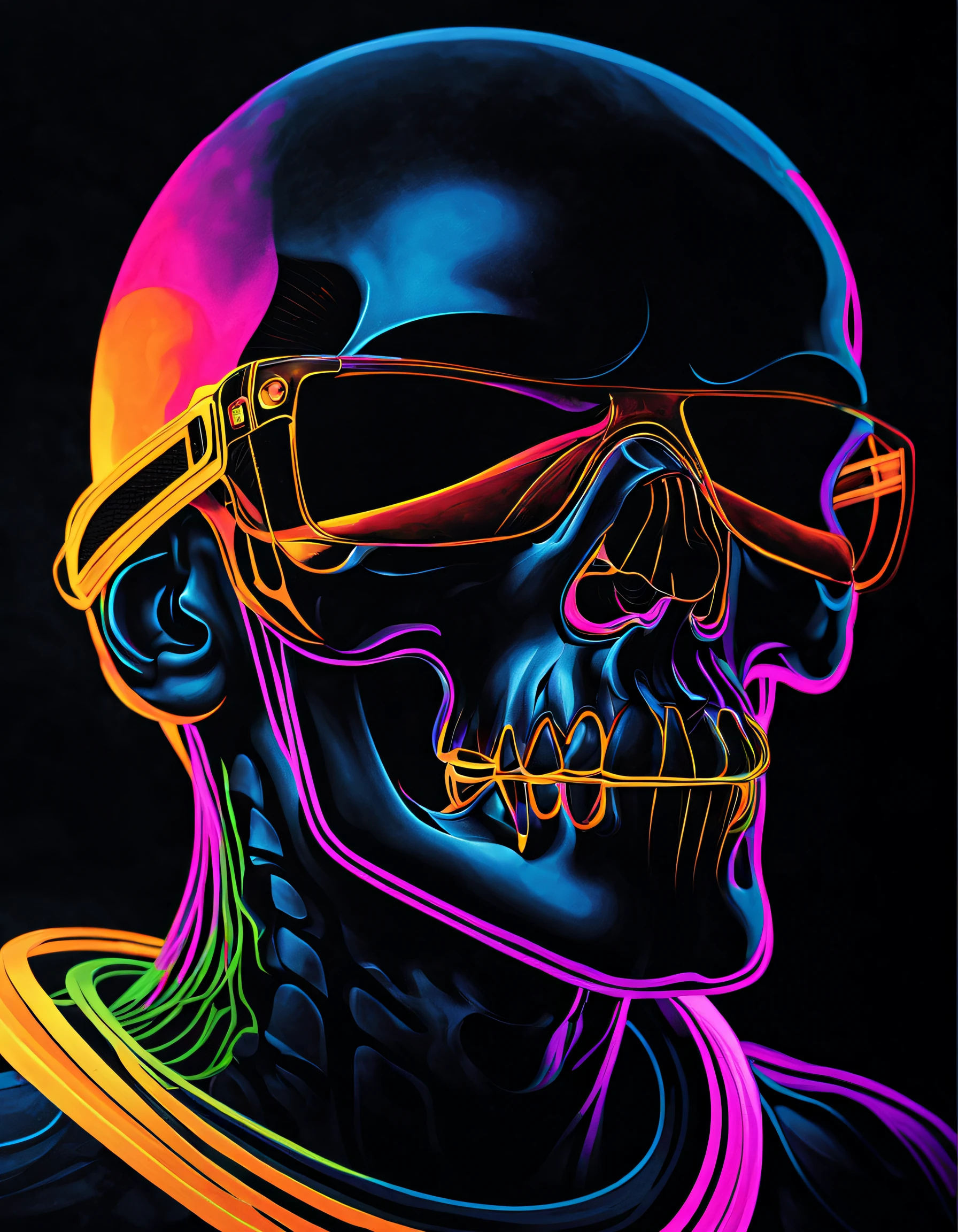 （Black light poster art )，（Carballos），Black light poster art ，with black background，hight contrast, high saturated