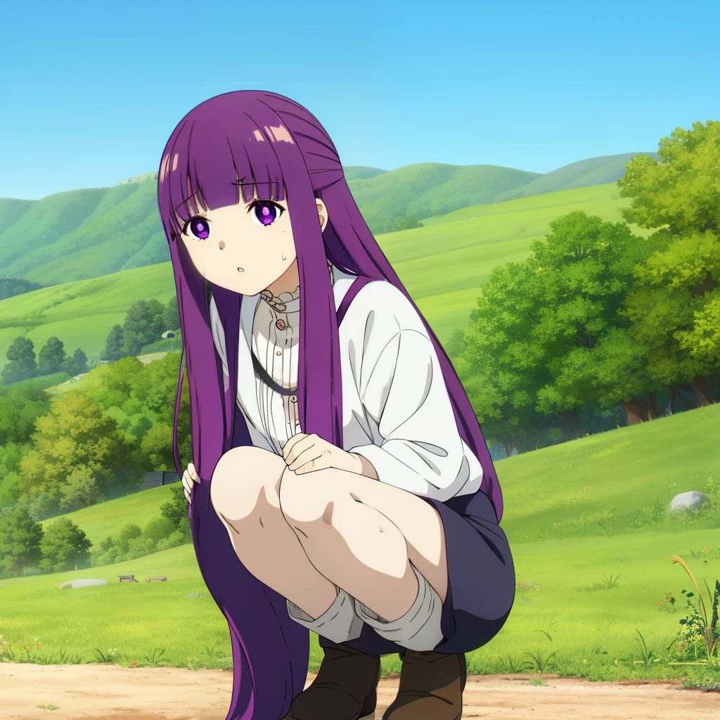 1girl, fern, long hair, hair ornaments, ((naked)) wet, towel on hips, ((nipples)), ((nude)), bathing, hot spring, sitting, ((knee up)), ((spread legs)), from below, looking at viewer, ((masterpiece)), best quality, high detailed illustration, high detailed background, hi-res