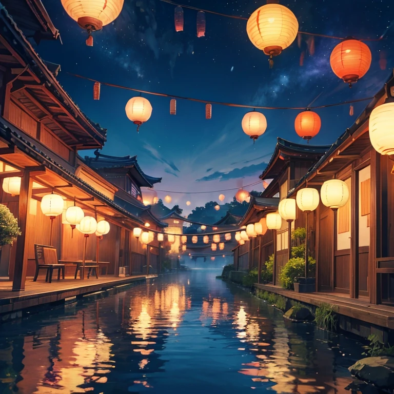 landscapes、Background with、Fantasia、paper lanterns、matsuri、high-level image quality