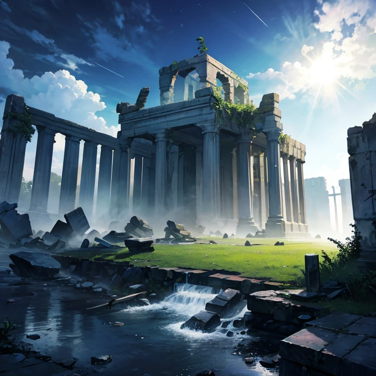 landscapes、Background with、scenic、natta、ruins、rays of moonlight、florals、high-level image quality