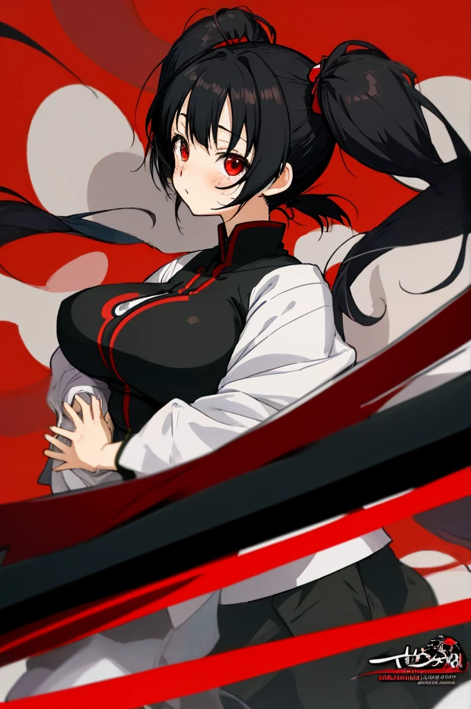 ((Anime style))，Black hair twintails，Red Eyes，childish，So Huge Breasts，