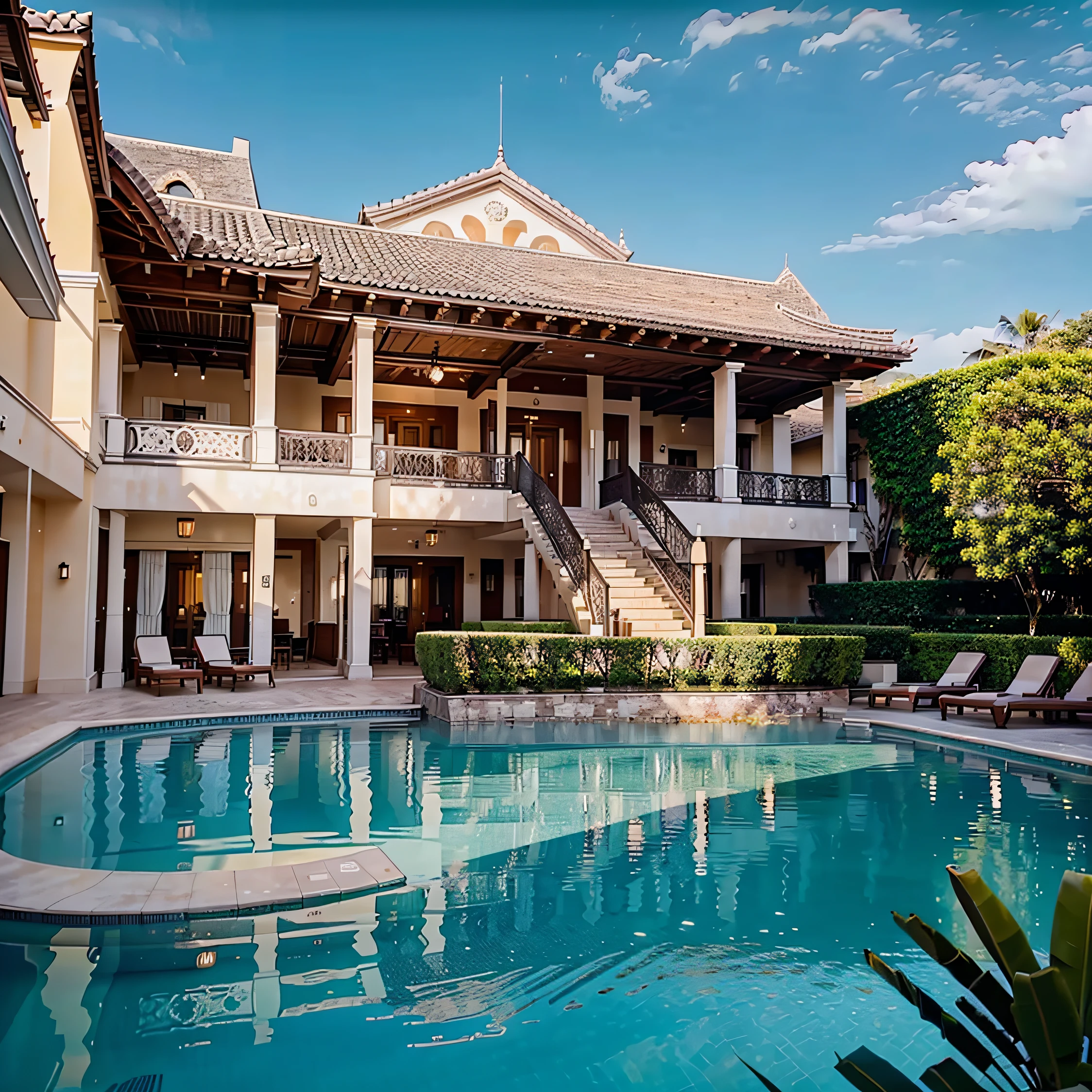 generate a masterpiece of one of the best hotels in the world. use google images to get ideas and use that information to generate a full photo of the best hotel in the world. The image must be clear "no blurl" "HD" "Perfect lighting" "perfect image"