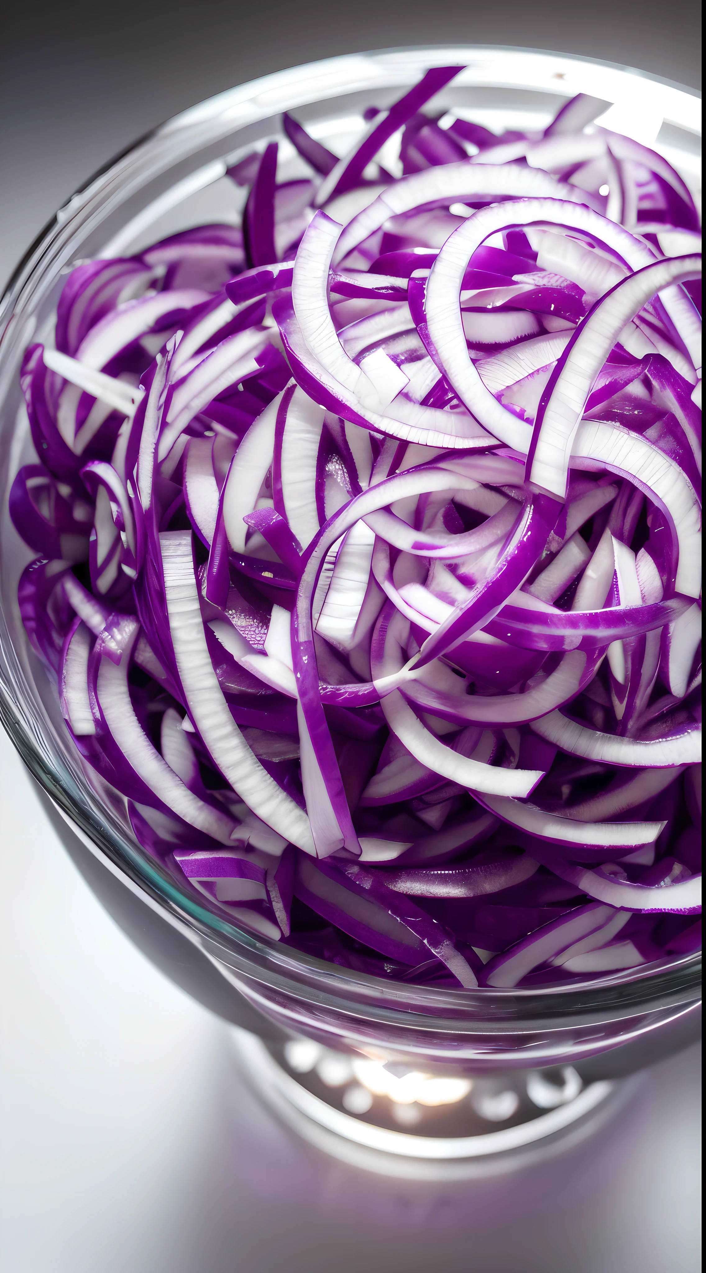 （Best quality at best，8K，tmasterpiece：1.3），without humans，Clear glass，There are some purple onion slices in it, Dice onion,（minced onions：1.2）, （thin onions：1.2）, blend, de tarhepodroso, intense detail, on the white background, Clear detail, professional,（hyper realisitc：1.3）