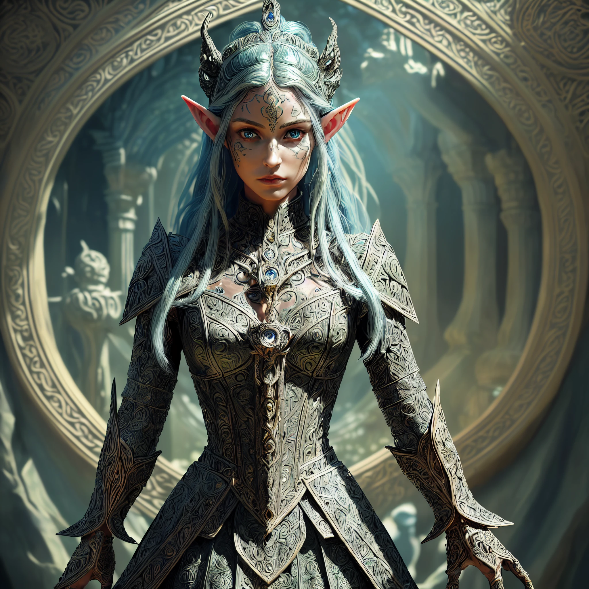 Beautiful actress, high details, best quality, 8k, [ultra detailed], masterpiece, best quality, (extremely detailed), dynamic angle, ultra wide shot, photorealistic, fantasy art, dnd art, rpg art, realistic art, a wide angle picture of an epic female elf, full body, [[anatomically correct]] full body (intricate details, Masterpiece, best quality: 1.6) casting a spell (intricate details, Masterpiece, best quality: 1.5), casting an epic spell, [colorful magical sigils in the air],[ colorful arcane markings floating] (intricate details, Masterpiece, best quality: 1.6) holding a [sword] (intricate details, Masterpiece, best quality: 1.6) holding a [sword glowing in red light] (intricate details, Masterpiece, best quality: 1.6). in fantasy urban street ( (intricate details, Masterpiece, best quality: 1.6), a female, beautiful epic female elf, wearing elven leather armor (intricate details, Masterpiece, best quality: 1.3), high heeled leather boots, ultra detailed face (intricate details, Masterpiece, best quality: 1.6), small pointed ears, thick hair, long hair, dynamic hair, fair skin intense eyes, fantasy city background (intricate details, Masterpiece, best quality: 1.6), sun light, backlight, depth of field (intricate details, Masterpiece, best quality: 1.3), high details, best quality, highres, ultra wide angle