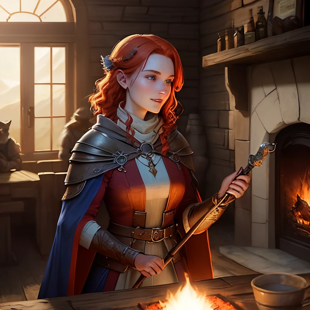In a realm where magic and mystery intertwined, there stood a tavern, its wooden beams weathered by time and laughter echoing within its walls. On a misty eve, Erika Rhodes entered this haven of tales, her gaze alight with curiosity and determination.
Erika, with fiery red hair that shimmered like flames under the tavern’s dim light, carried an air of quiet resilience. She sought more than the routine life fate had dealt her. As she sat by the crackling fireplace, the murmurs of adventurers and whispers of ancient legends enveloped her.
A cloaked figure, with eyes as old as time itself, approached Erika, recognizing the spark within her. “Seeking adventure, are you?” the figure inquired, a knowing smile dancing on their lips. “Beyond these walls lie realms uncharted, mysteries untold. Are you ready to embrace your destiny?”
Erika’s heart quickened. The call of the unknown beckoned her soul. With a nod, she accepted the challenge, stepping into a world where magic shimmered in every shadow and danger lurked in forgotten corners.
Through enchanted forests and across mystical landscapes, Erika discovered her latent powers, honing them with each encounter. Along the way, she befriended a mischievous yet loyal fae named Thistle and a valiant swordsman named Kael, forming an unbreakable bond of trust and companionship.
Their journey was fraught with perils: encounters with enchanted beasts, skirmishes with malevolent sorcerers, and the unveiling of ancient prophecies that intertwined her fate with the realm’s future.
In time, Erika unearthed the truth behind her lineage—a legacy of powerful sorceresses lost to history. She realized that the fate of the realm rested upon her shoulders. With newfound resolve, she embraced her heritage, wielding magic that danced in harmony with her spirit.
As the stars aligned and the forces of darkness converged, Erika stood tall, her heart beating as one with the realm she now defended. In a breathtaking battle against the shadows