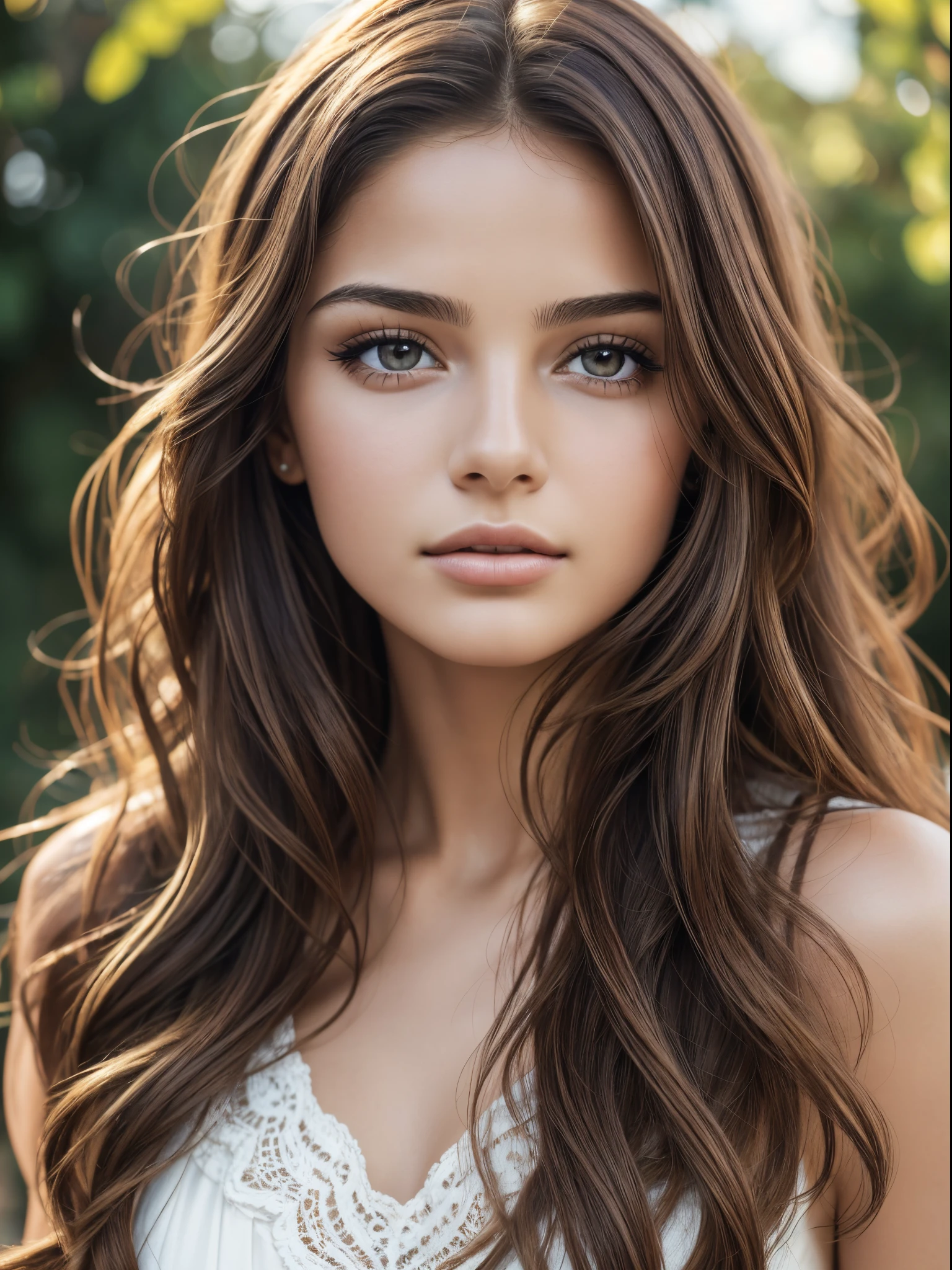 (best quality,4k,8k,highres,masterpiece:1.2),ultra-detailed,realistic,photorealistic:1.37, portrait, beautiful detailed eyes, beautiful detailed lips, celebrity makeup, extremely detailed face, long eyelashes, intimate view, classic oil painting, soft lighting, vibrant colors, warm tones, sensual atmosphere, 1 beautiful 21 year old Spanish girl, timid expression, wavy brown hair, flawless skin texture, gentle breeze, standing, afternoon ambiance, frontal shot, plain background, portrait shot, young Spanish girl, from Spain.