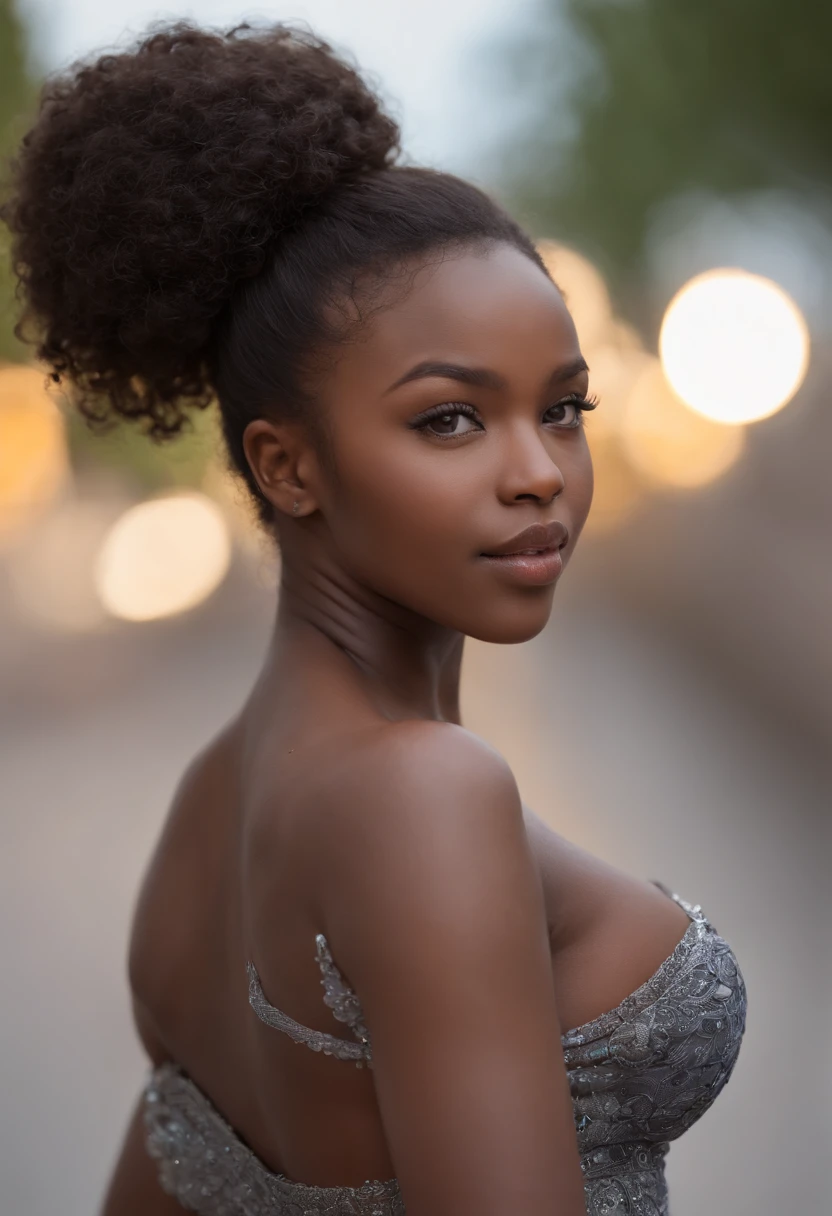 ((Dark African skin, Very deep ebony skin)), ((Its beauty is undeniable)), ((Excited cute face)), ((Hyper detailed perfect eyes,)), ((pose mignonne)), ((Langue sortie)), ((Seductive )), sexy, bare , nsfw , ((Afro ponytail with long African curly hair,)), (( peau)), ((debout, vue de face)), ((toucher ses propres jambes dans une pose sexy)), ((dehors, Ville publique)), Sharp Focus CGI, photoreallistic, High detail, Realstic, Masterpiece, absurdes, Best quality, Hdr, High quality, high-definition, Extremely detailed, 8k wallpaper, Intricate details, 8K UHD, Full-HD, (photo realist:1.2), contraste, intense illumination, lighting cinematic, natural lighting, veilleuse, Nuit, Illumination globale, occlusion ambiante, Young African girl from 27 to 18 years old, light chocolate tan, 5.Fille de 6 pieds de haut, a bit athletic, 200 livres, Bras de taille moyenne, medium-sized shoulders and neck, taille moyenne taille et ventre, arched thorn, very large curves, seins moyen, very large and wide hips, very large thighs, veaux de taille moyenne, corps entier visible, finely detailed skin, highly detail eyes, Very detailed nose, very detailed lips and mouth, extremely delicate and beautiful, Amazing, mise au point nette, (lighting cinematic), softlighting, Angle dynamique, ultra highres, Masterpiece, Best quality, (photoreallistic:1.4, Realstic), highly detailed CG unified 8K wallpapers, Regarder le spectateur, (Skin HQ:1.4), 8K UHD, softlighting, ombres profondes, DSLR, Kodak Ektar 100, Fujifilm XT3, F4, 1/800s, Normes ISO 100, High-quality RAW, grain du film, Ultra resolution 8K--AR 85:107