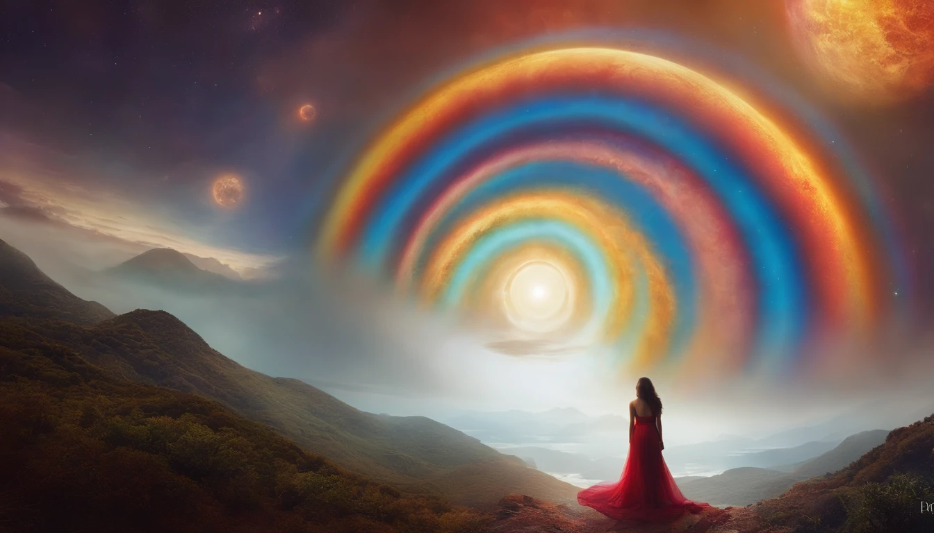 Psychedelic, horror, Bloody, assustador, assustador, fantasy space, multiple planets, Fantasy Galaxy, 1girl em, corpo inteiroesbian, retrato, Beautiful, rainbow light, magica, alta qualidade, cara arrumada、nariz bonito,Boca bonita,Mar de Nuvens、The Morning Sun、vermelho e amarelo、arte splash、lightnings,[(Arte por Android Jones:1.2)]、ultra-detalhada、beautifully aesthetic、obra prima、qualidade superior、ighly detalhado、a mais bela forma de caos、Elegent、Cores vivas、barroco、complex pattern、dynamic nail