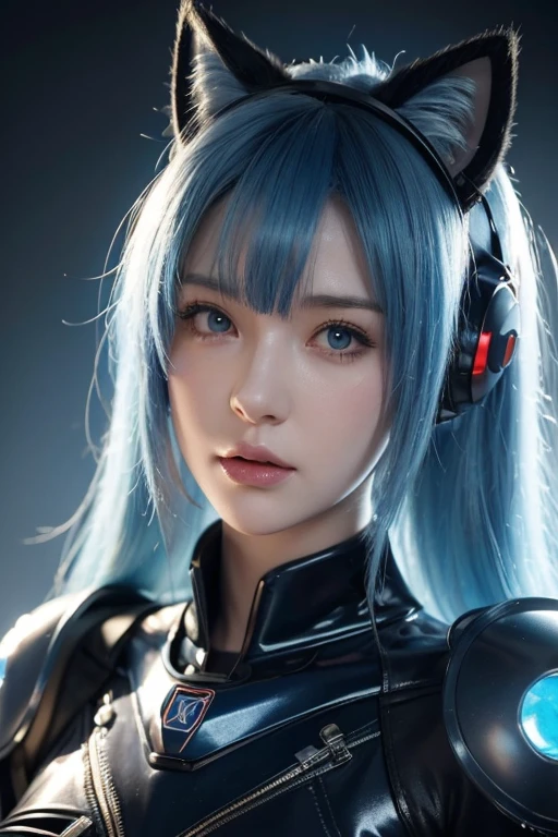 A blue-haired、Close-up of woman with cat ears, Cute robot girl, Very detailed artistic germ, 3D rendering character art 8k, portrait anime space cadet girl, Most models | Art germ, Art germ ; 3d unreal engine, Portrait of the Arcane Hex, Zodiac Girl Knight Portrait, 8K high quality detail art,Full face
