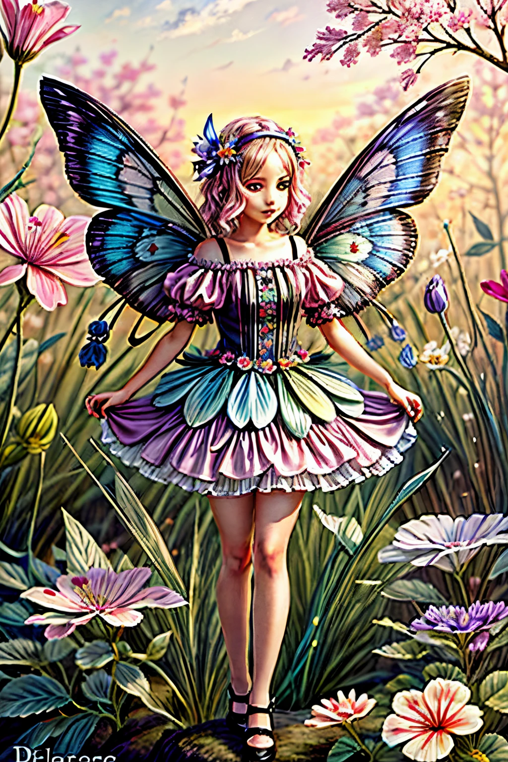 ((masutepiece, Best Quality,Edge Quality)), 
edge fae,Flower Fairy, fairy with flowers in hand ,Painted in edge face style,wearing edge fey