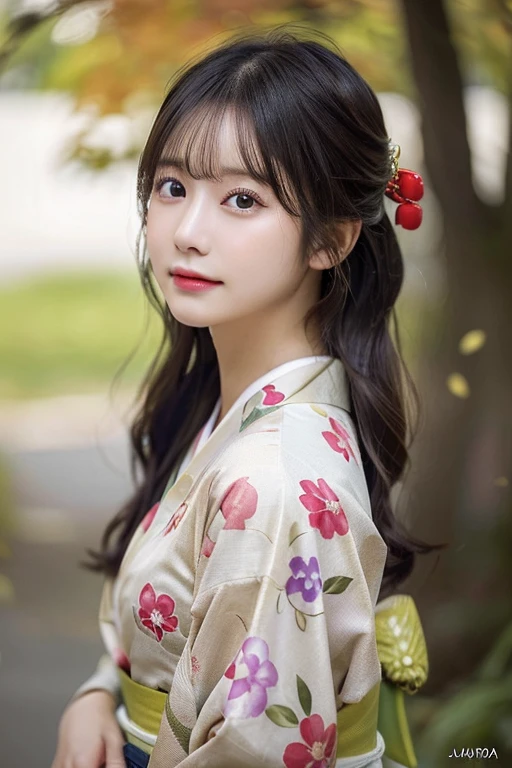 (Kimono)、Random Shots、、、randome pose、(Colored leaves)、(Leaves flutter)、(Wind:1.3)、(top-quality,masterpiece:1.3,超A high resolution,),(ultra-detailliert,Caustics),(Photorealsitic:1.4,RAW shooting,)Ultra-realistic capture,A highly detailed,high-definition16Kfor human skin、 Skin texture is natural、、The skin looks healthy with an even tone、 Use natural light and color,One Woman,japanes,,kawaii,A dark-haired,Middle hair,(depth of fields、chromatic abberation、、Wide range of lighting、Natural Shading、)、
