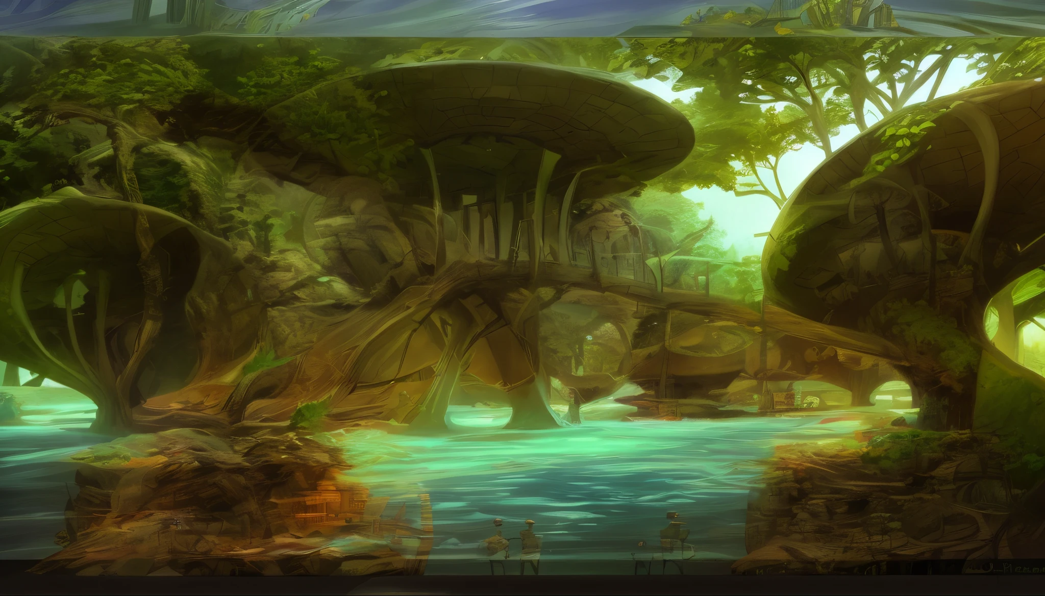 Crazy primitives style，concept-art, concept-art, conceptual drawing, Colorful concept art, Concept film, finished concept art, Concept art is very detailed, concept art rendering, Official concept art, conceptual drawing, colored concept art, Depicted as game concept art, environment concept art, ultra detailed concept art，Colorful plants，Weird plants