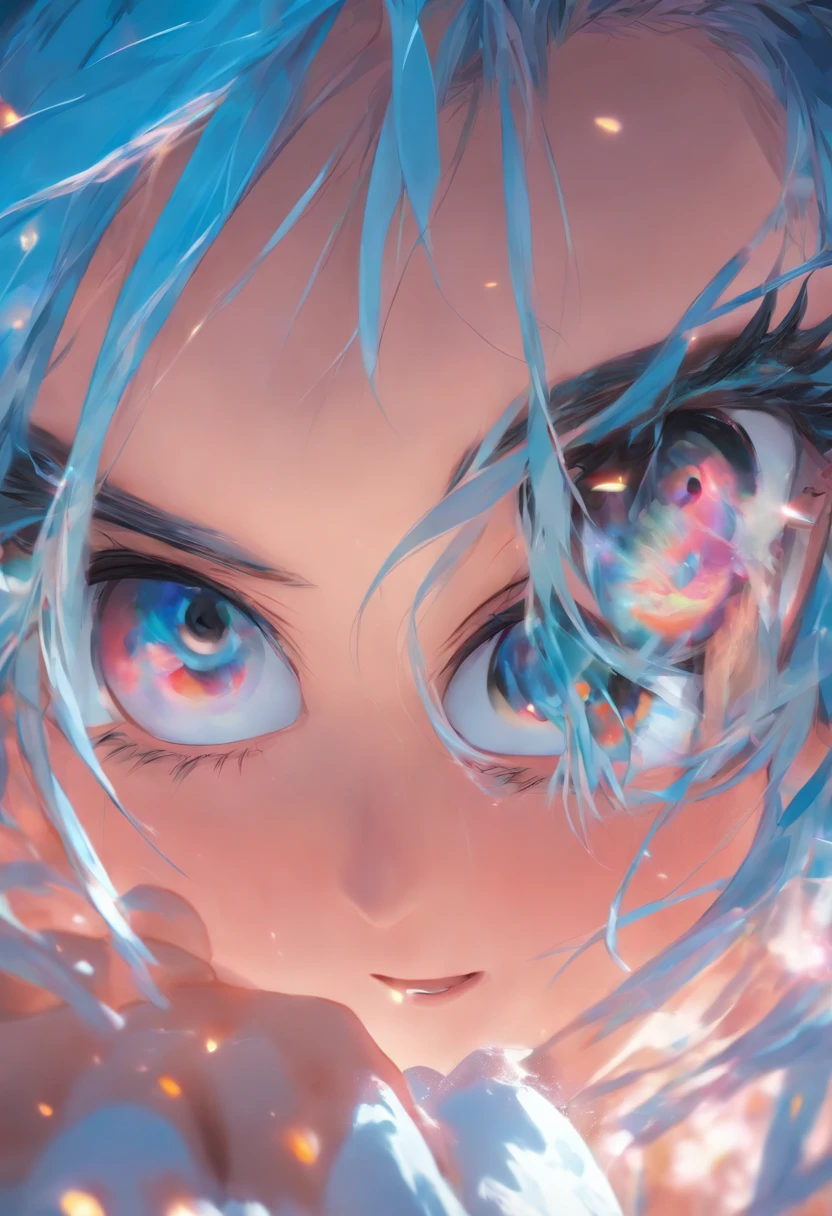 foreshortening, depth of fields, tmasterpiece, Best quality,Blue-haired girl,largeeyes,a visual feast