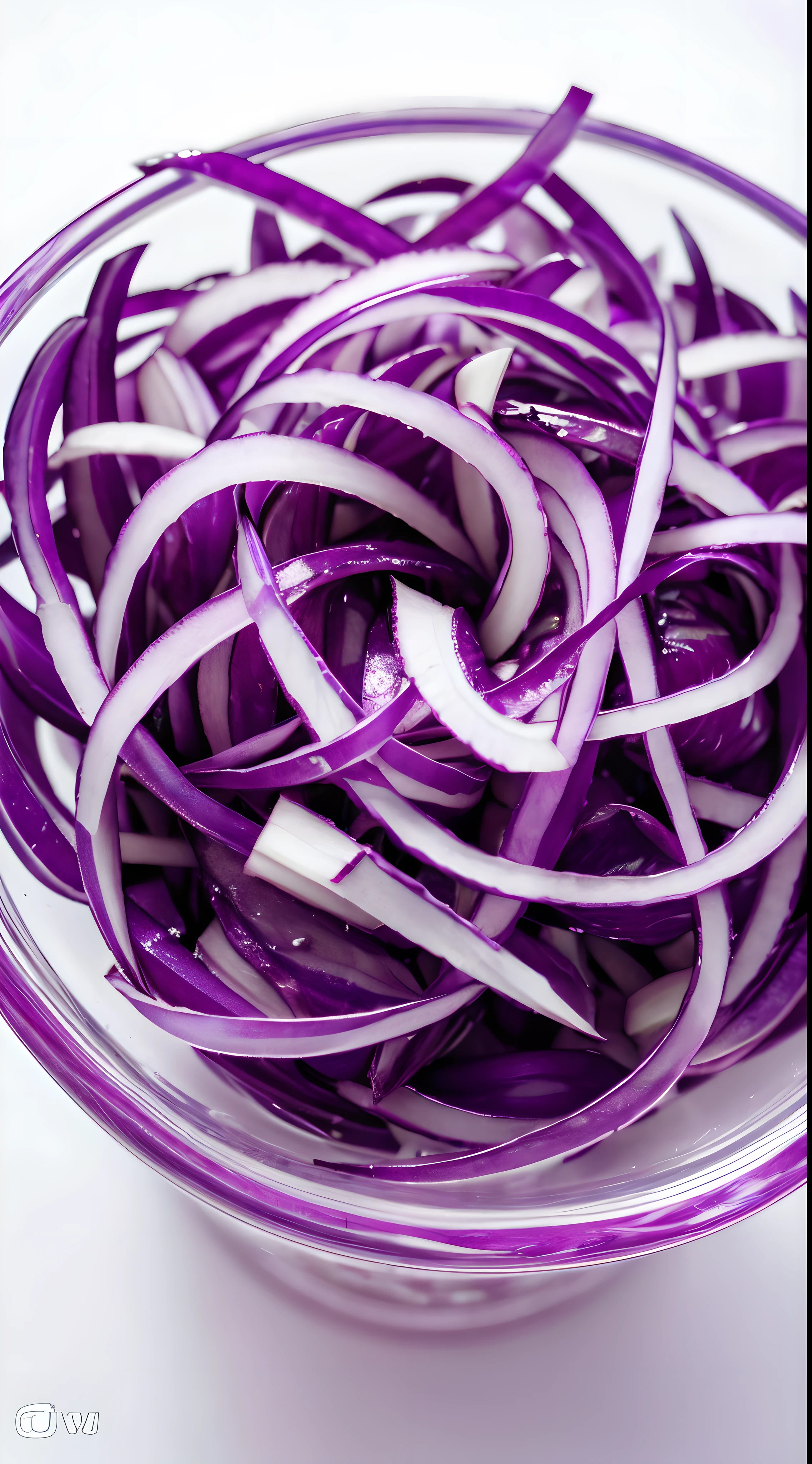 （Best quality at best，8K，tmasterpiece：1.3）, without humans，Clear glass，There are some purple onion slices in it, Dice onion,（minced onions：1.2）, （thin onions：1.2）, blend, de tarhepodroso, intense detail, on the white background, Clear detail, professional,（hyper realisitc：1.3）