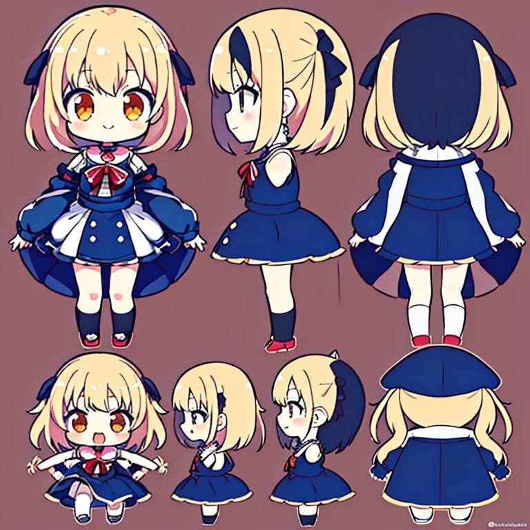 (masutepiece, Best Quality),One girl,Chara Sheet,Design drawings,three sided view,Lateral face, Small curved loli,Art Book,simple background,Cute!! Chibi!!!,closes mouth,Smile,casual goth loli