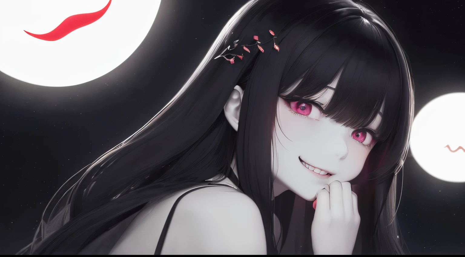 (a very delicate and beautiful)、(Maniacal)、haunted、laugh face、The human、Disgusting、canny、terrifying、独奏、(silhuette)、(、dark backgrounds、Black figure、(silhuette)、skinny body、The long-haired、
